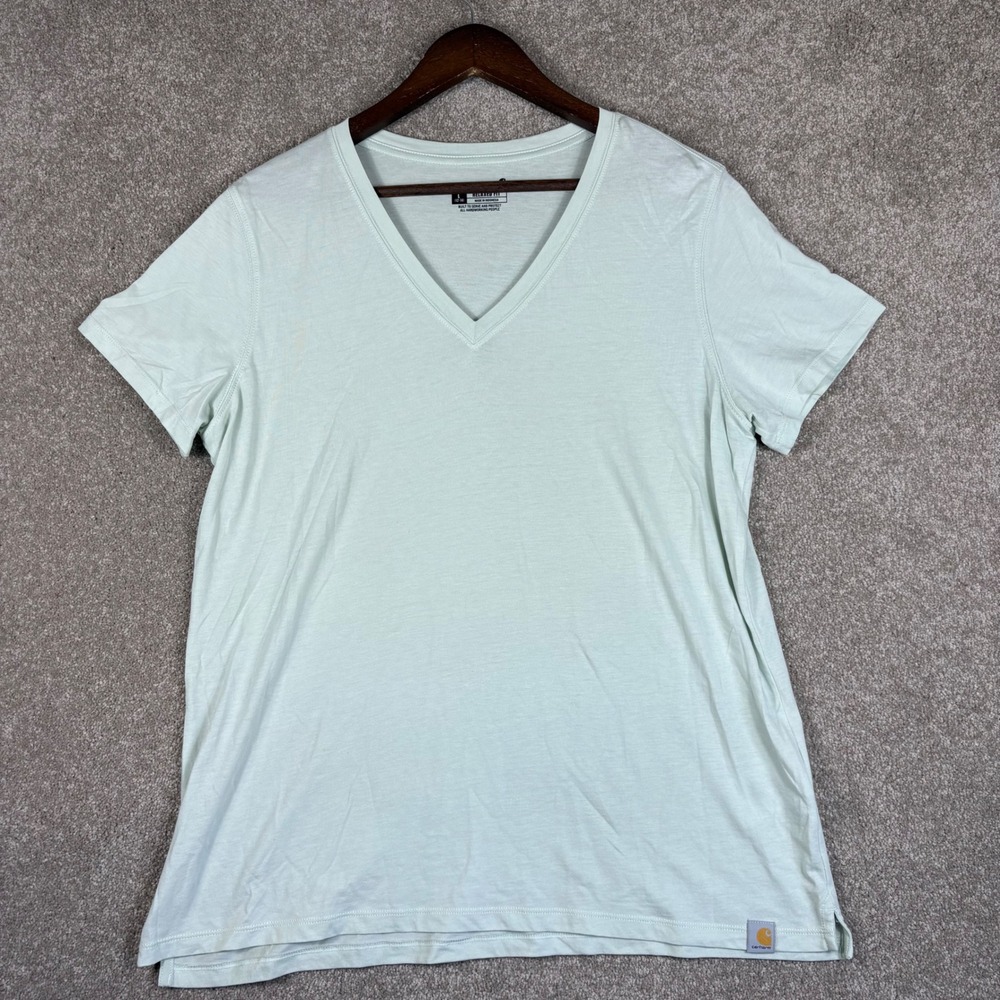 Carhartt Womens Relaxed Fit V-Neck T-Shirt Mint Green Size L Large Short Sleeve
